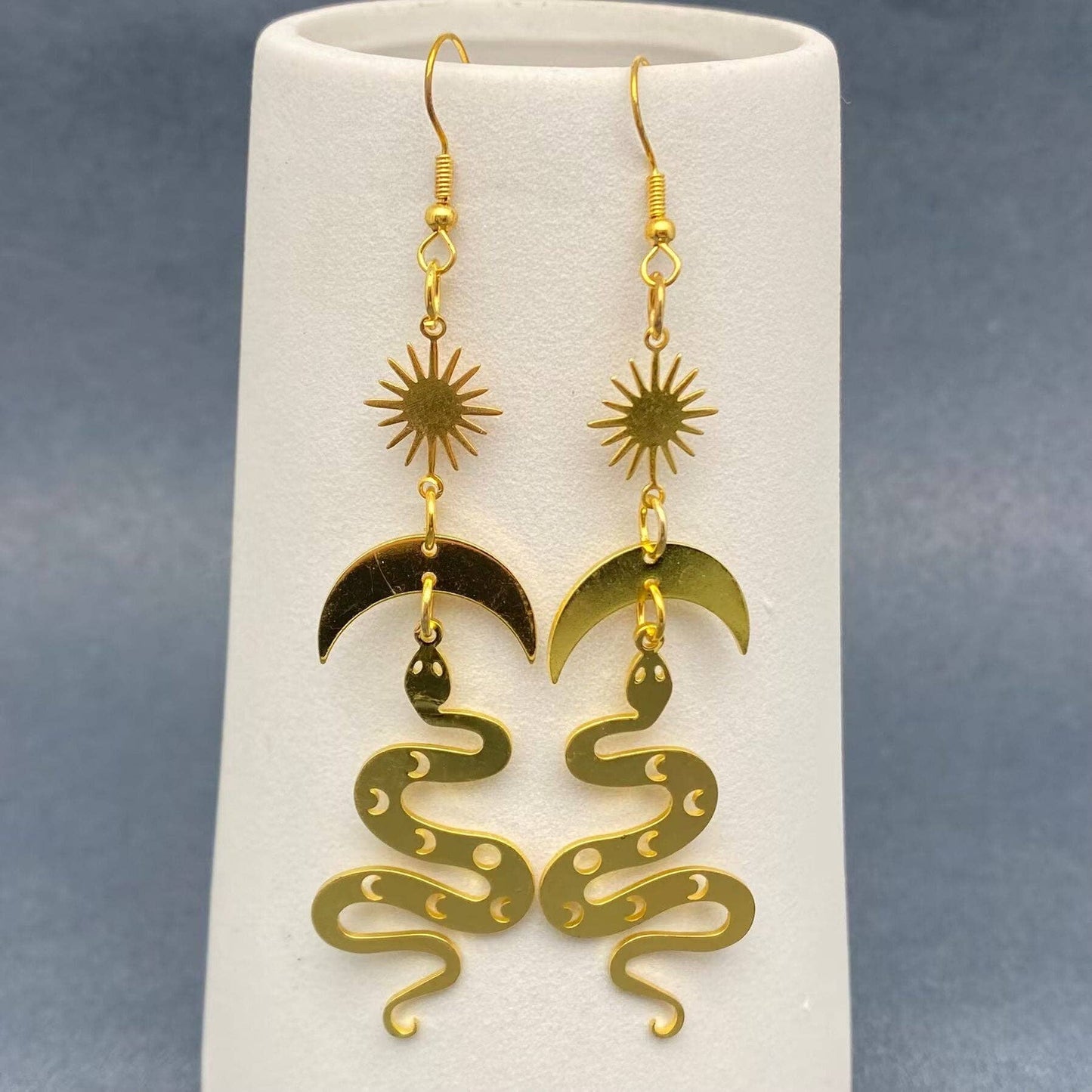 Snake Sun & Moon Gold Dangle Earrings
