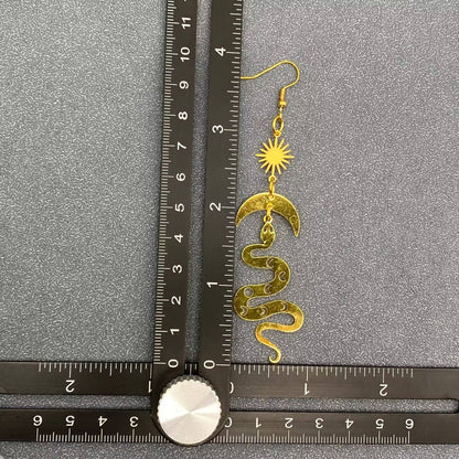 Snake Sun & Moon Gold Dangle Earrings