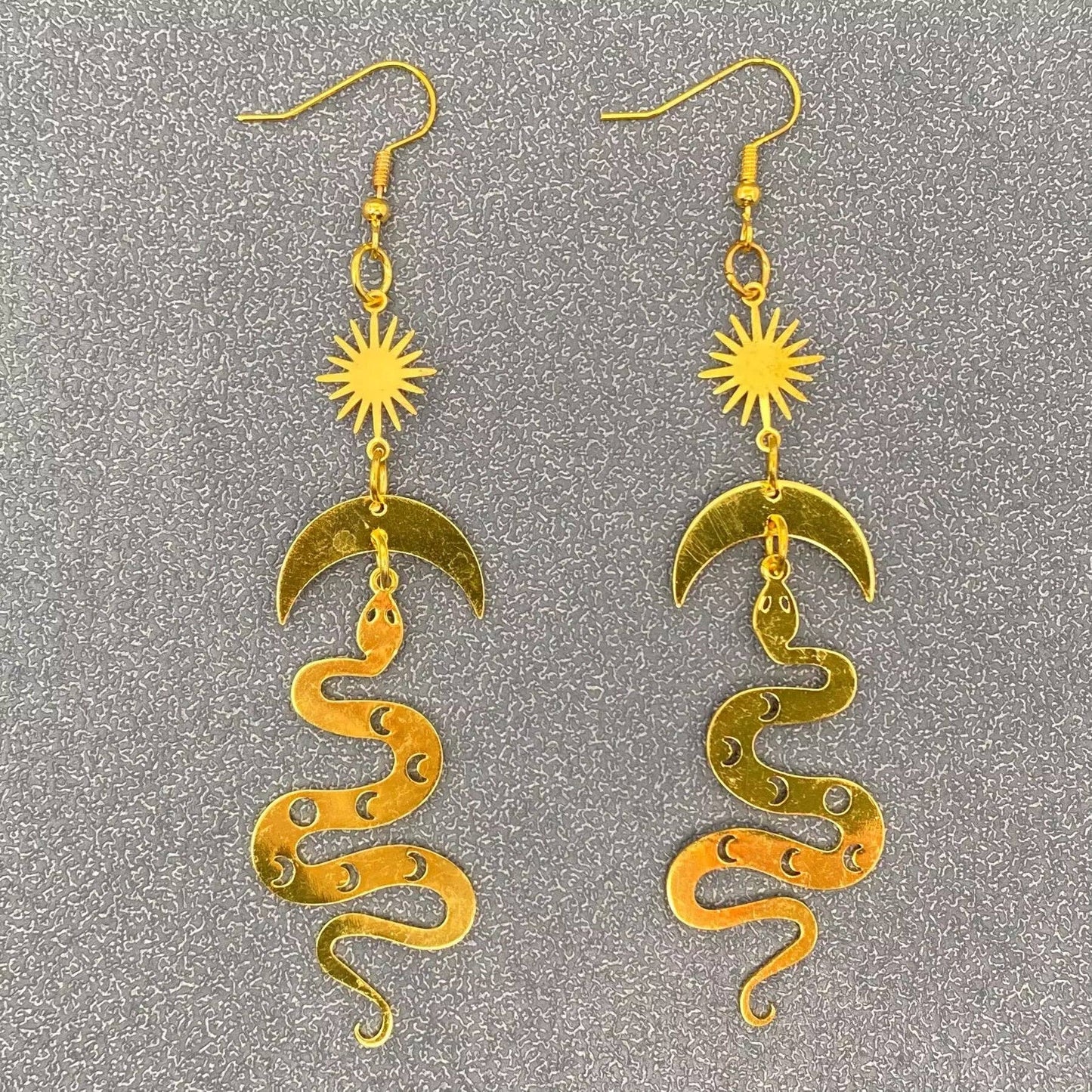 Snake Sun & Moon Gold Dangle Earrings