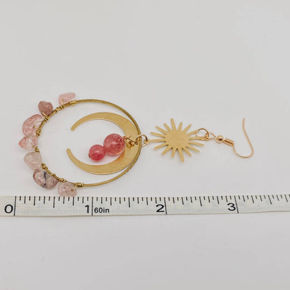 Strawberry Quarts Sun Moon Earrings