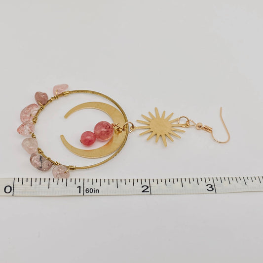 Strawberry Quarts Sun Moon Earrings