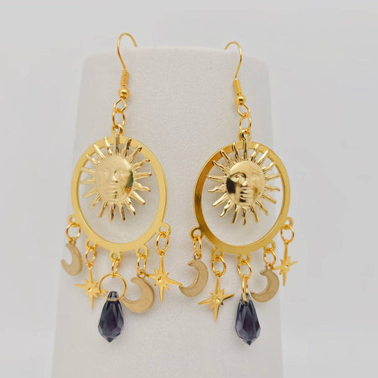Sun Star Moon Amethyst Earrings