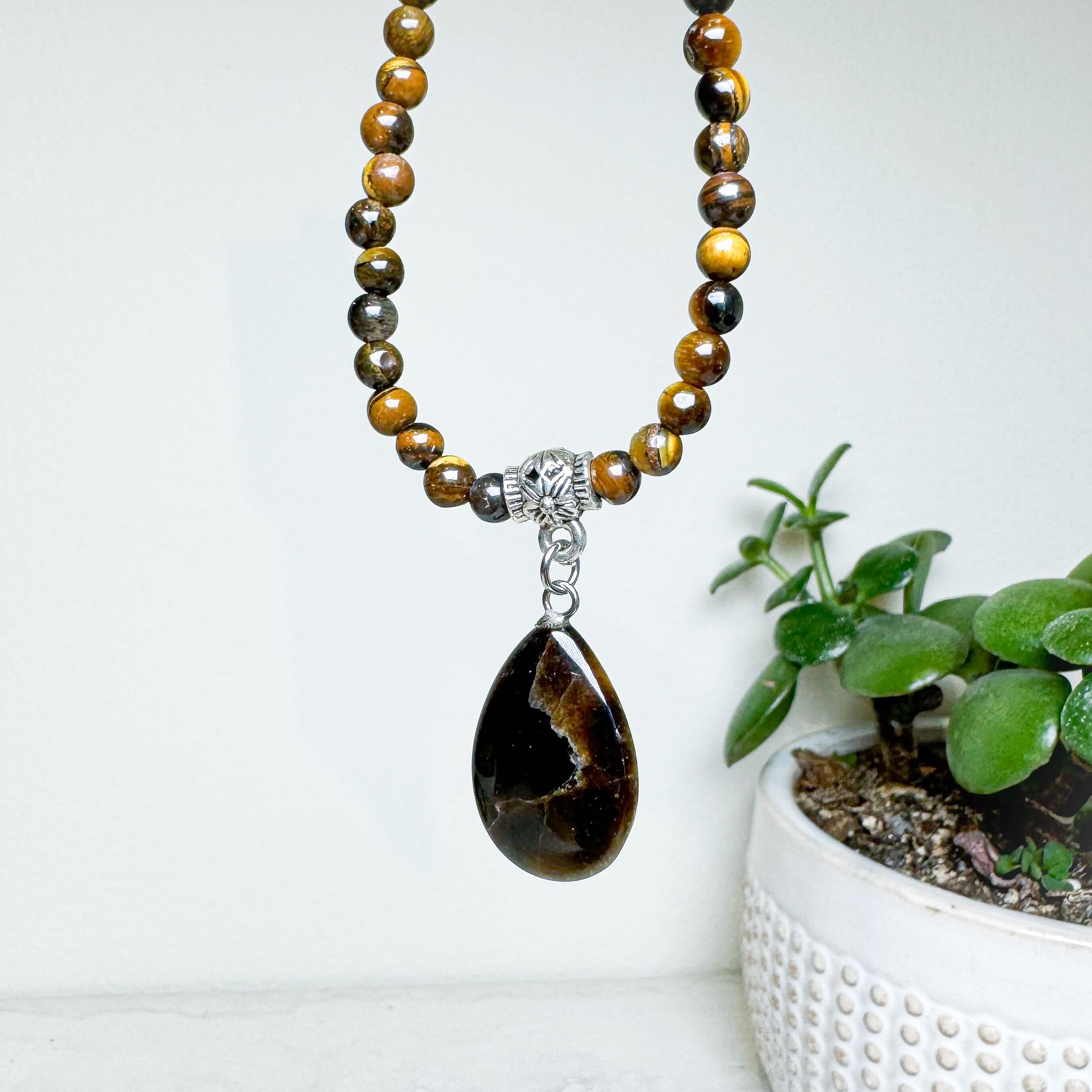 Beaded Crystal Necklace with Teardrop Pendant