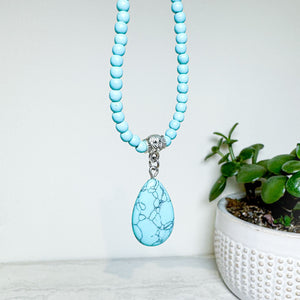 Beaded Crystal Necklace with Teardrop Pendant