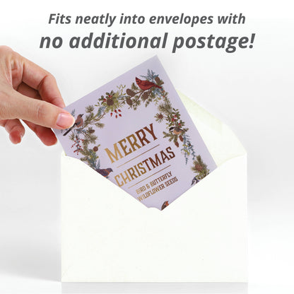 Merry Christmas Wreath of Birds Gift Tag - Bird & Butterfly Wildflower Seed Pack