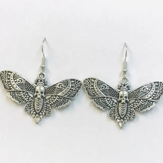 Silver Death Moth Earrings