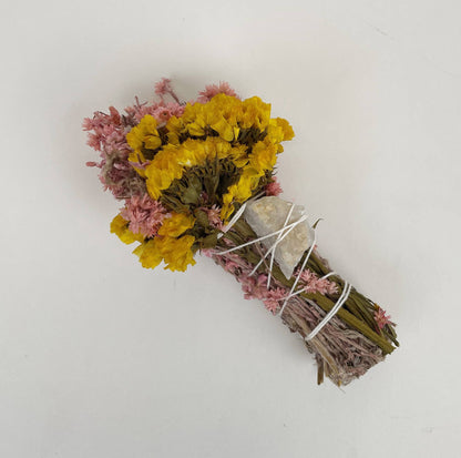 6" Yellow & Pink Floral Burn Wand with Quartz Crystal