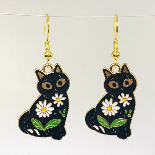 Flora Black Cat Earrings