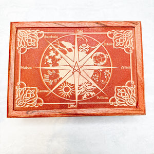 Acacia Wood Laser Engraved Pagan Calendar Box