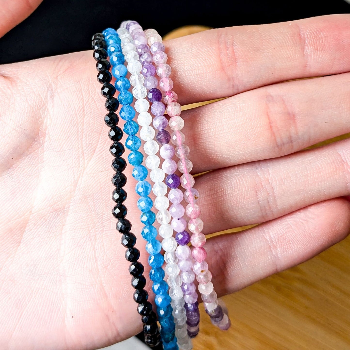 Multi-Faceted Crystal Bead Necklace – Tourmaline, Moonstone & Lepidolite