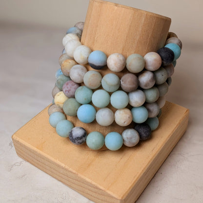 10mm Matte Crystal Beaded Bracelet | Rose Quartz, Amethyst, Sodalite, Amazonite for Balance and Intention