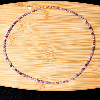 Multi-Faceted Crystal Bead Necklace – Tourmaline, Moonstone & Lepidolite