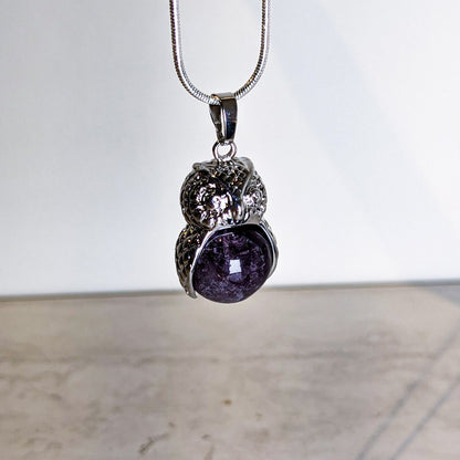 Owl Crystal + Silver Pendant Necklace