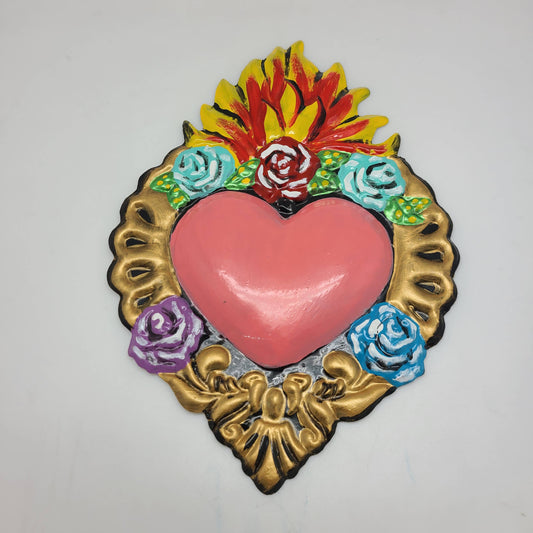 Mexican Hand-Painted Tin Pink Heart