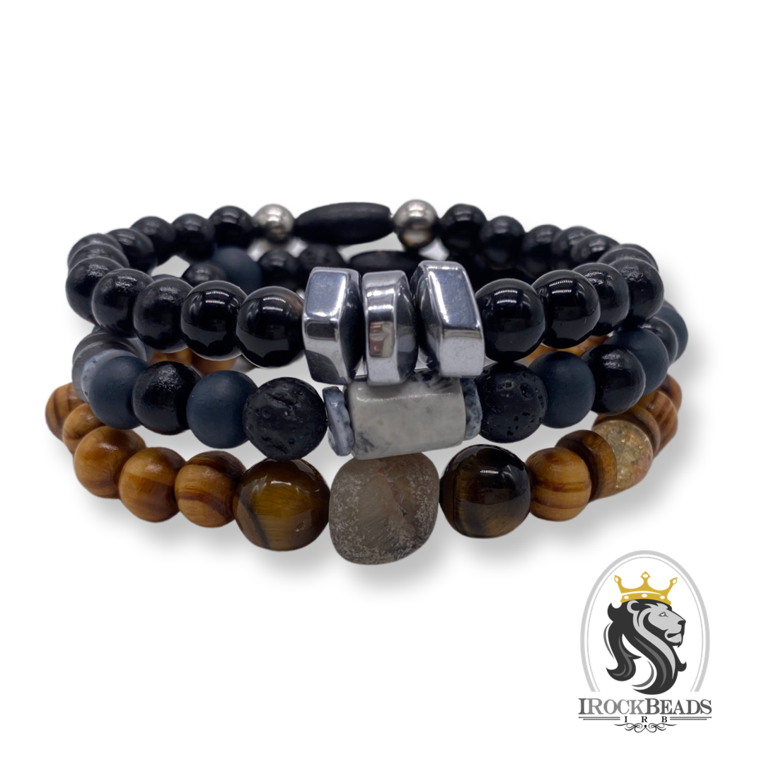 Stretch Wood and Stone Bracelets for Men