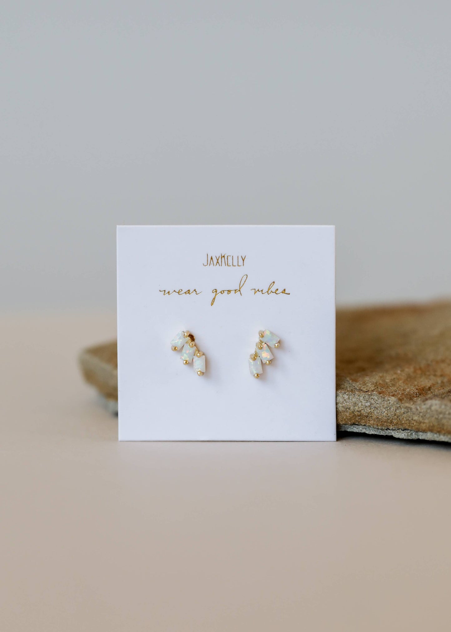 Offset Trio - White Opal Stud Earring