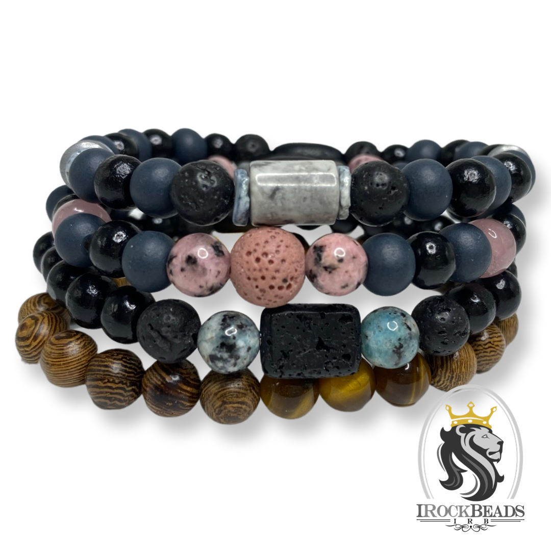 Stretch Wood and Stone Bracelets for Men