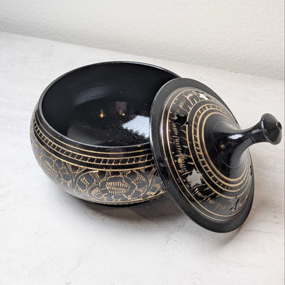 Black Brass Burner with Etching