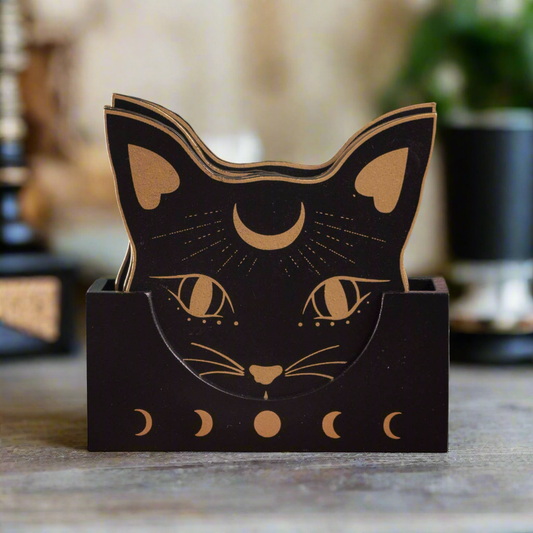 Black Cat Mystic Drink Coasters Set