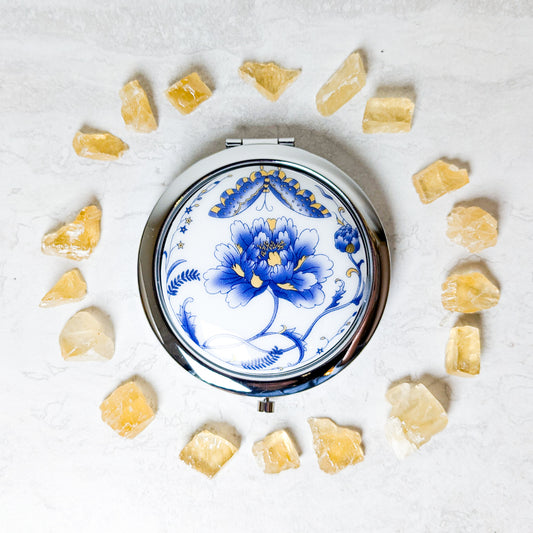 Blue Flower Porcelain Compact Mirror