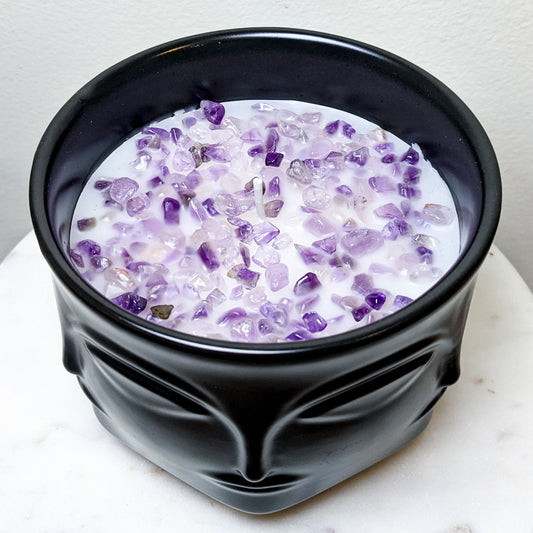 Ceramic Buddha Face Lavender Candle with Crystals