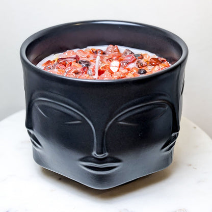 Ceramic Buddha Face Lavender Candle with Crystals