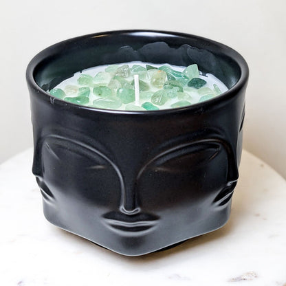 Ceramic Buddha Face Lavender Candle with Crystals