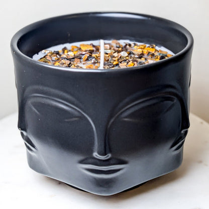 Ceramic Buddha Face Lavender Candle with Crystals