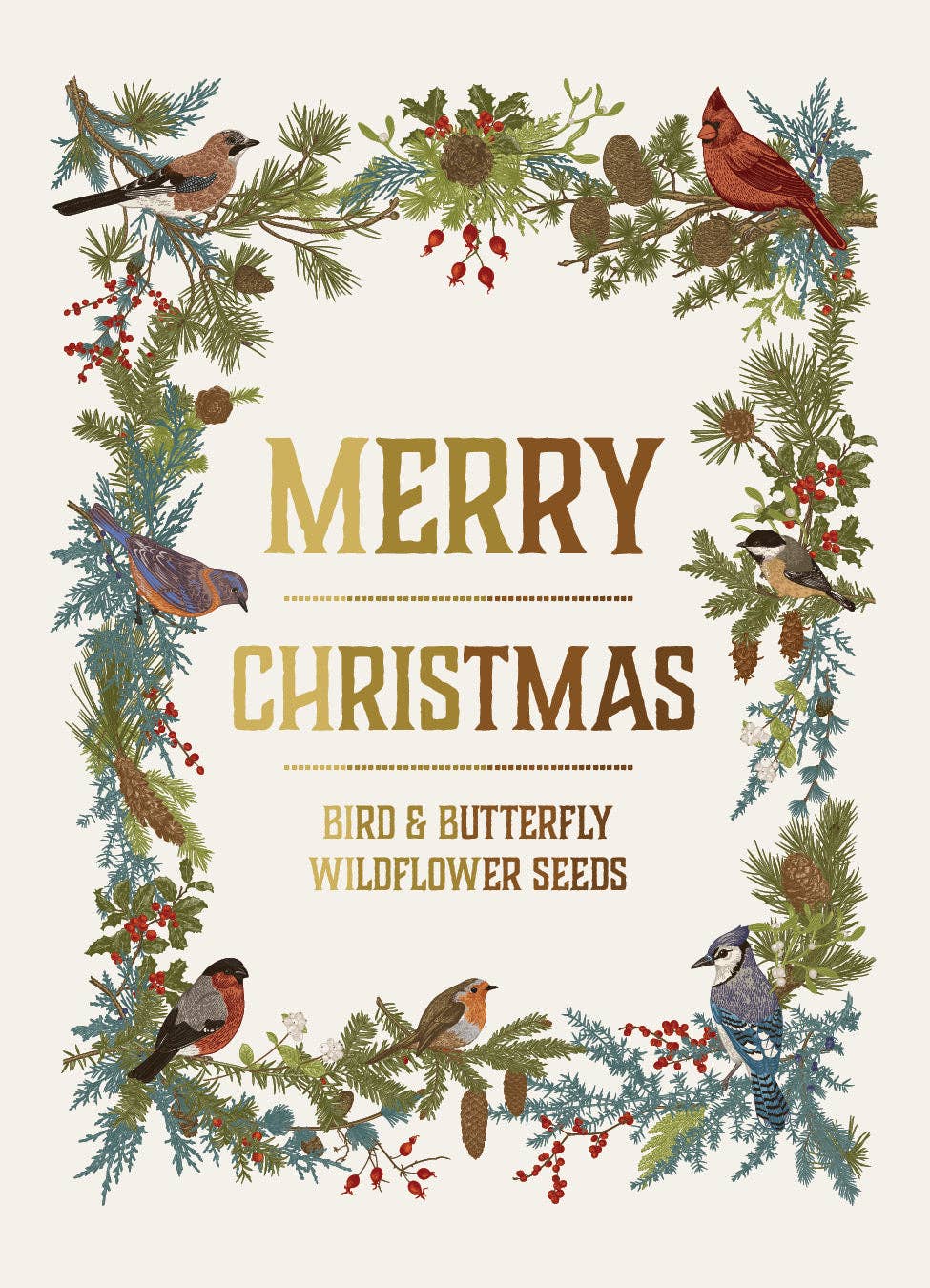 Merry Christmas Wreath of Birds Gift Tag - Bird & Butterfly Wildflower Seed Pack