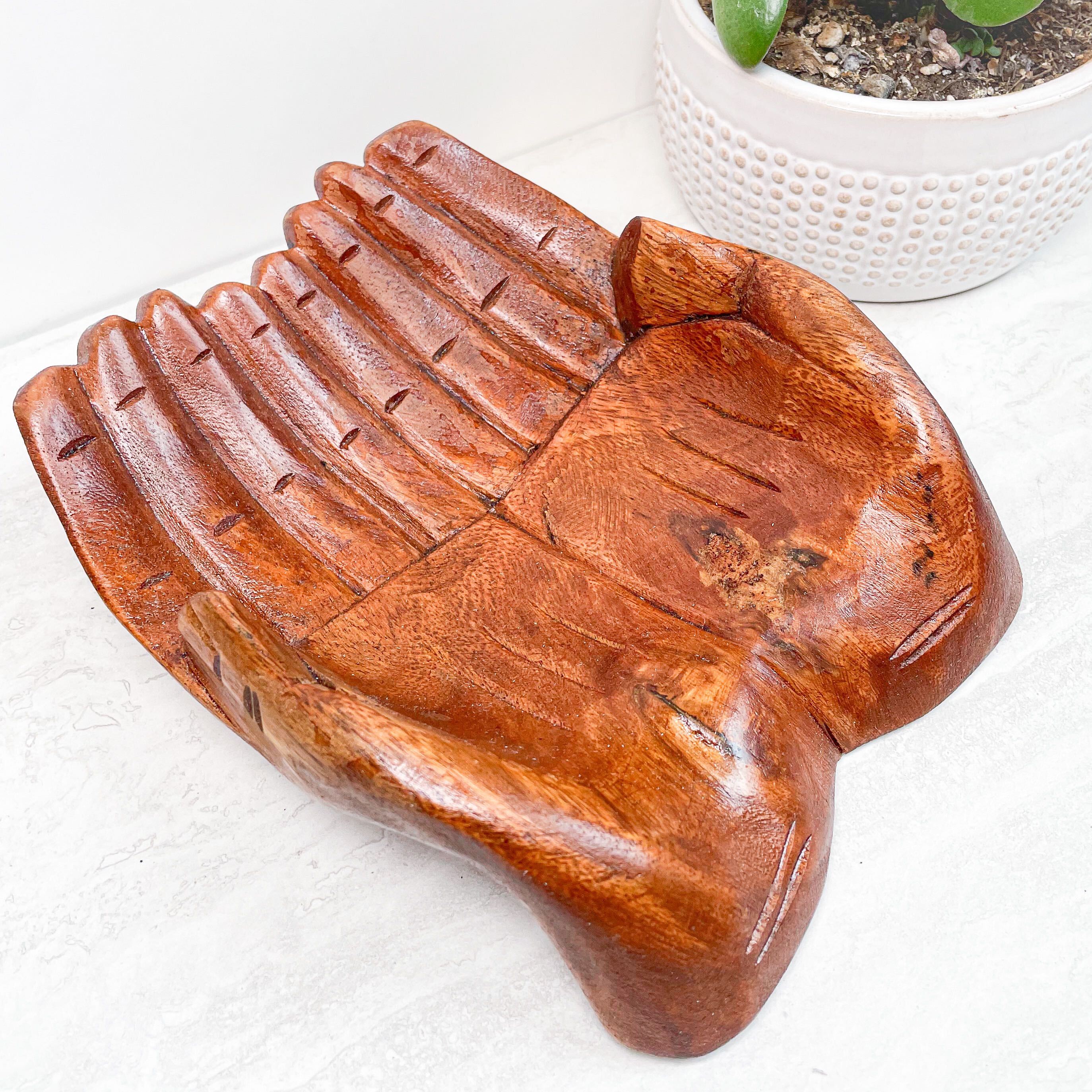 Carved Wooden Prayer Hands Bowl