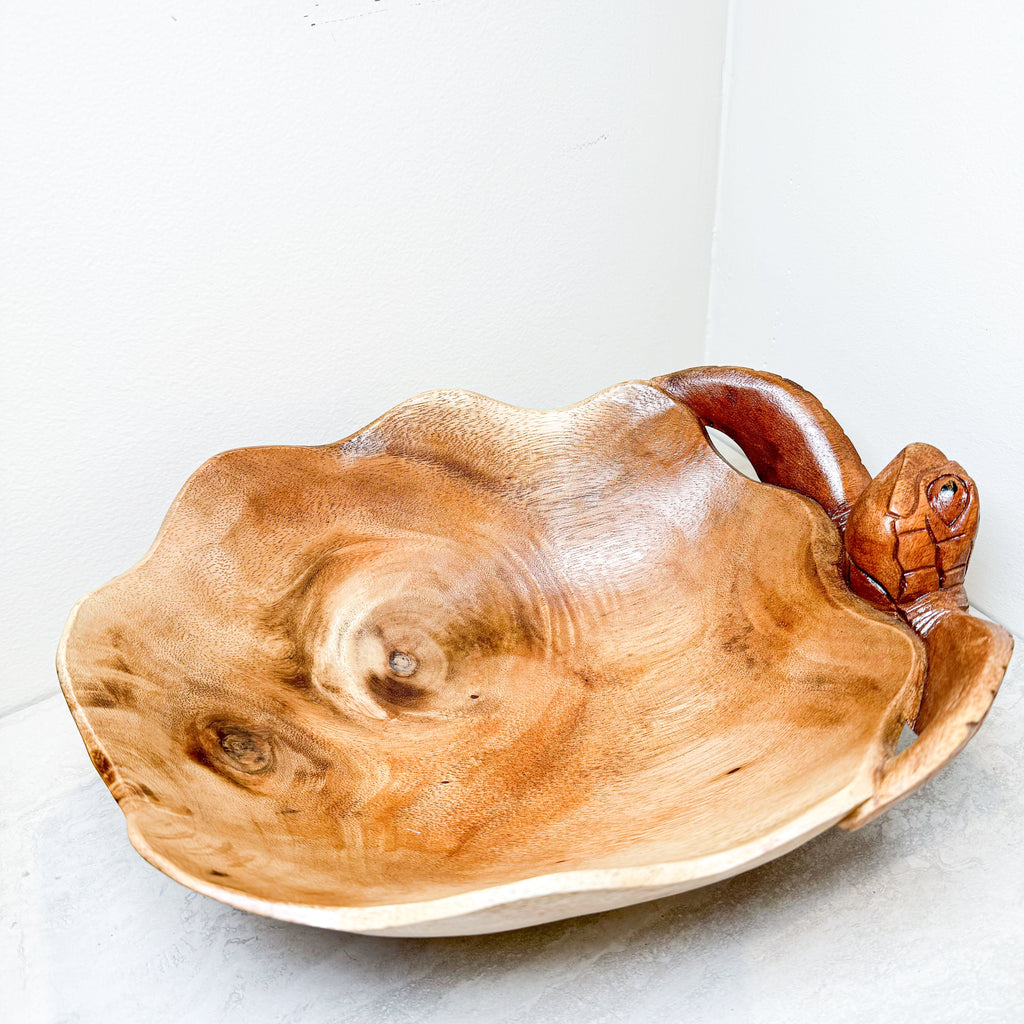 Carved Wooden Turtle Bowl