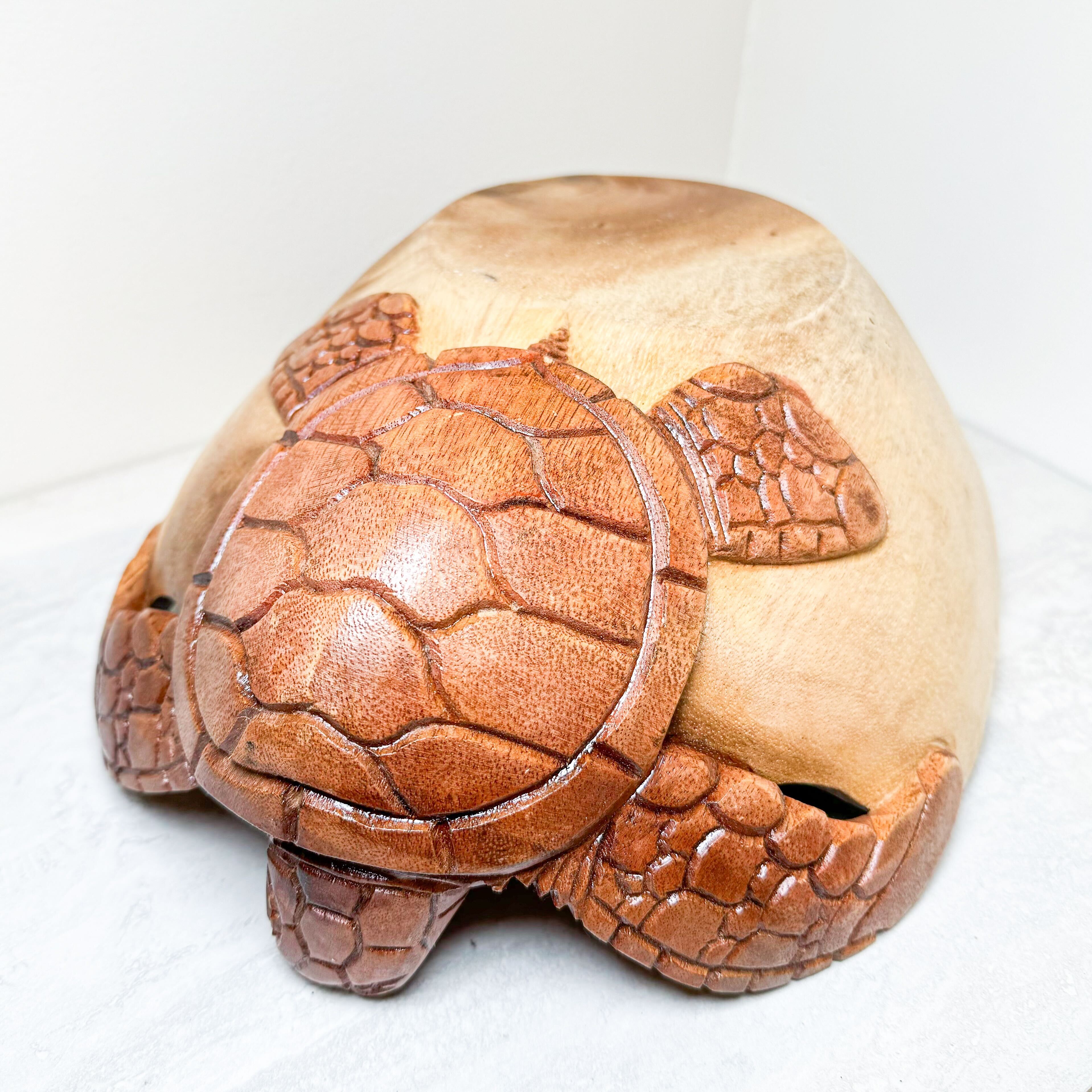 Carved Wooden Turtle Bowl