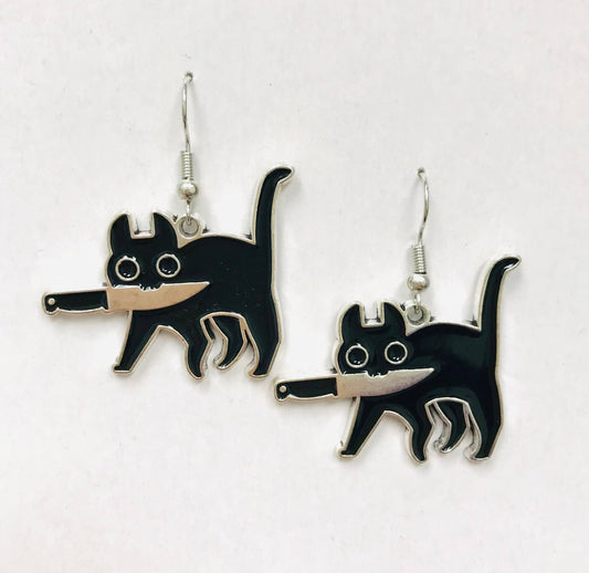 Cat with Knife Earrings