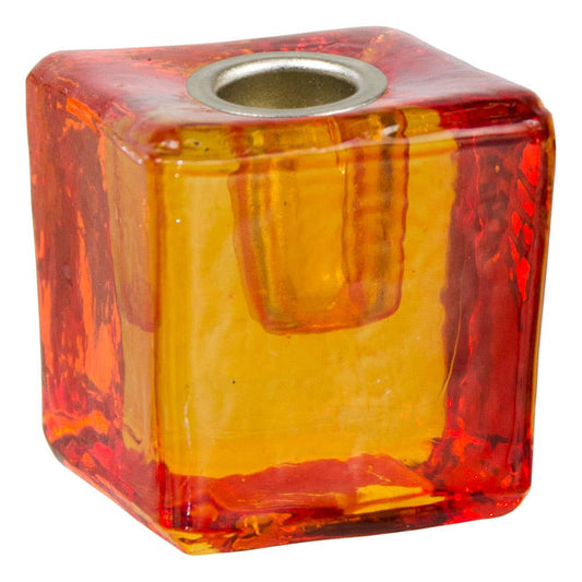 Mini Glass Candle Holder Cube Orange