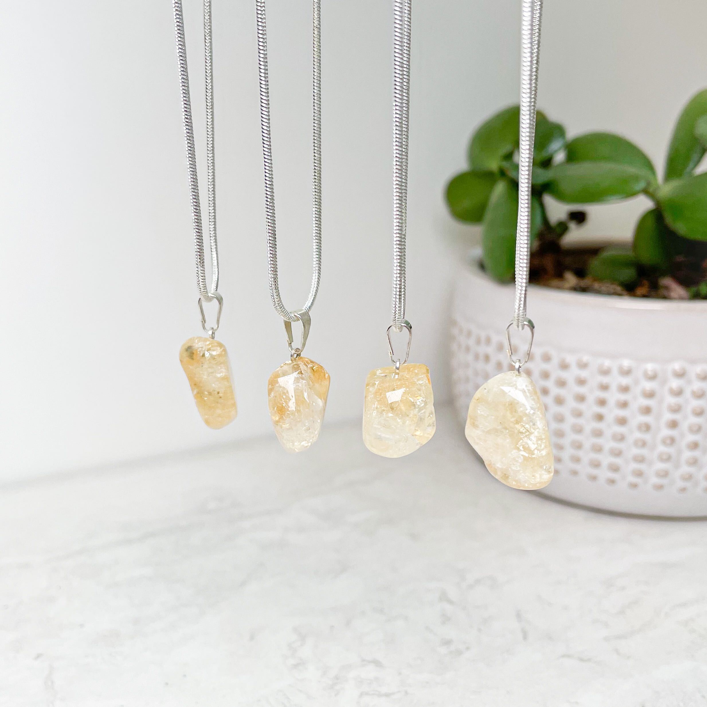 Citrine Pendant with Silver Chain