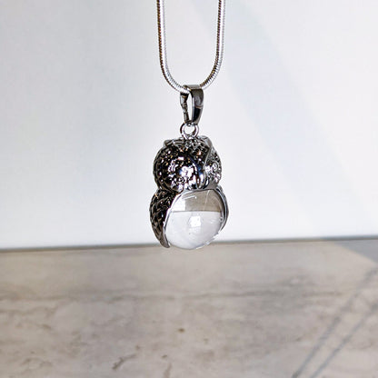 Owl Crystal + Silver Pendant Necklace