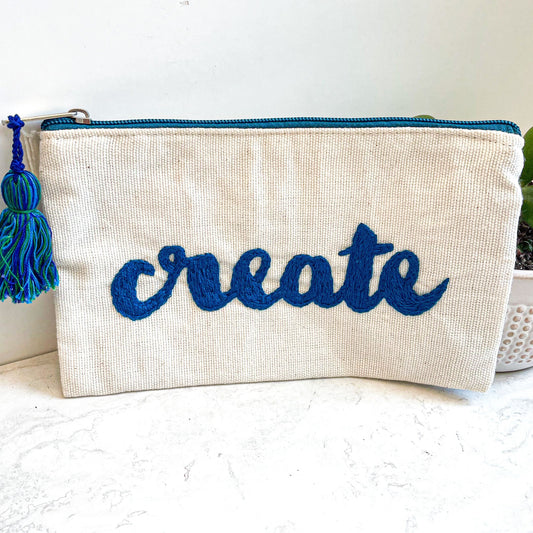 "Create" Embroidered Clutch Bag