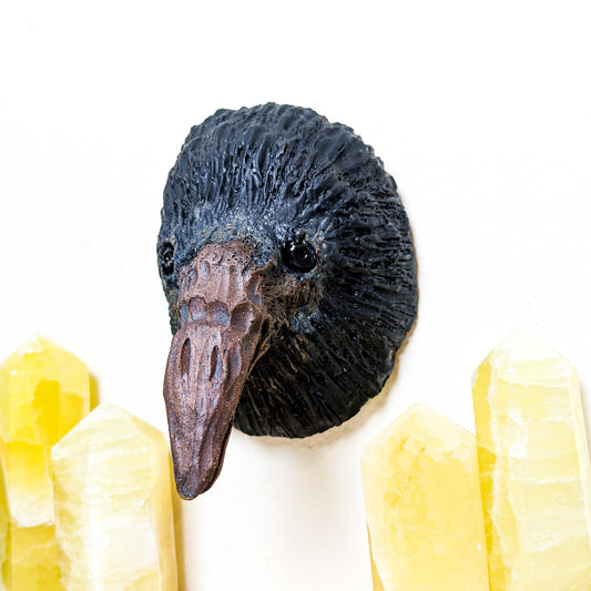 Handmade Ceramic Crow Face Wall Mount | Local Artist Cate Taylor