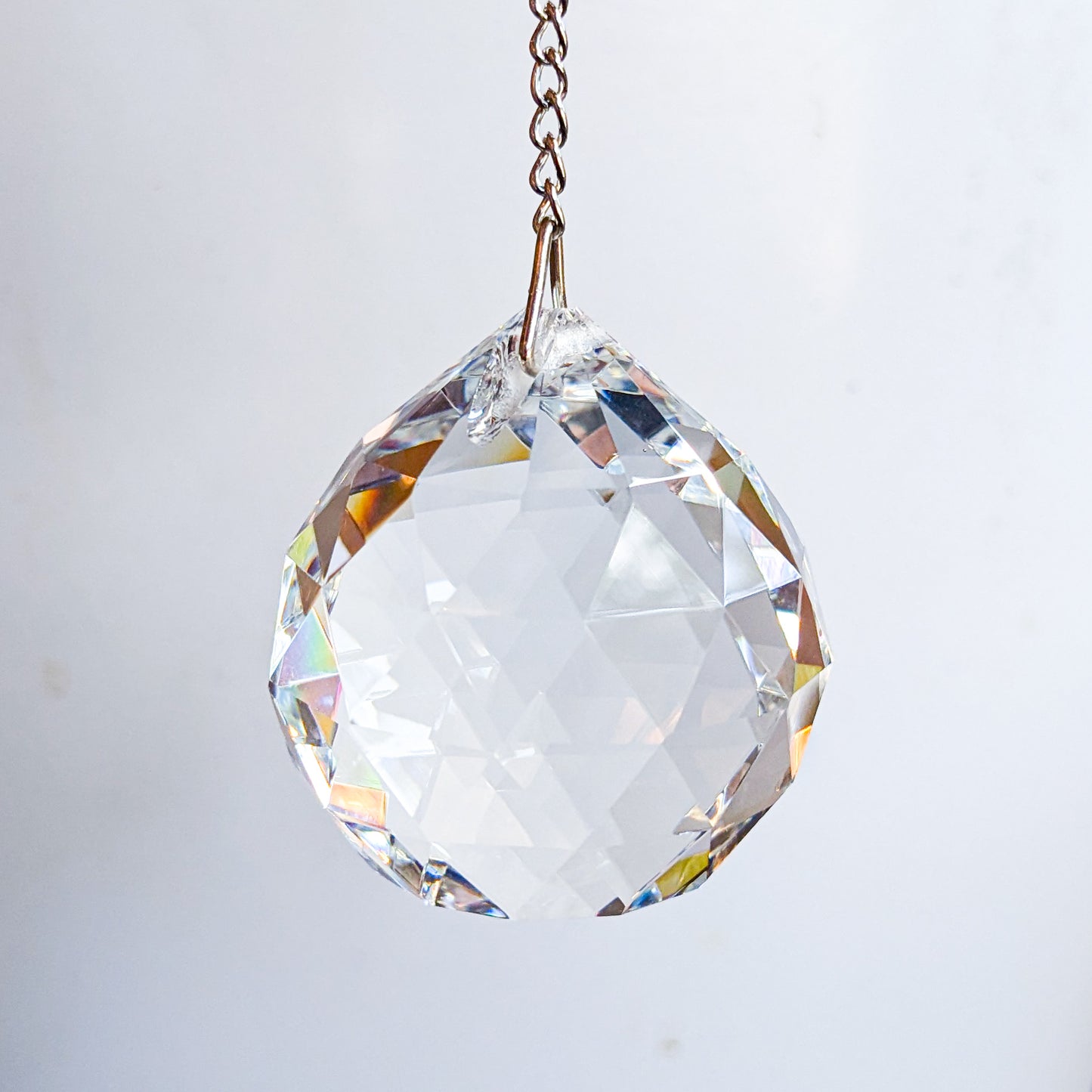 Hanging Crystal Faceted Sphere with Chain