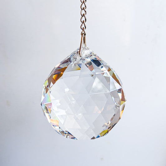 Hanging Crystal Faceted Sphere with Chain