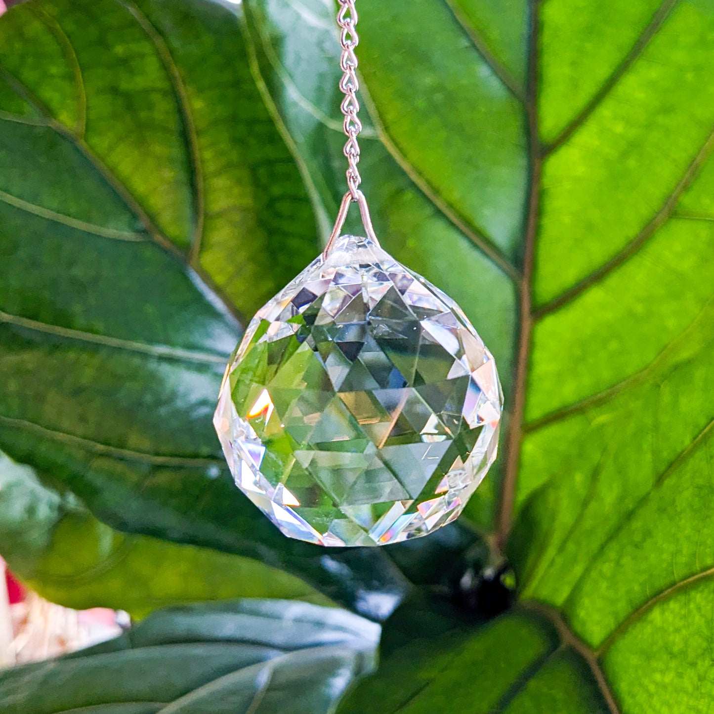 Hanging Crystal Faceted Sphere with Chain