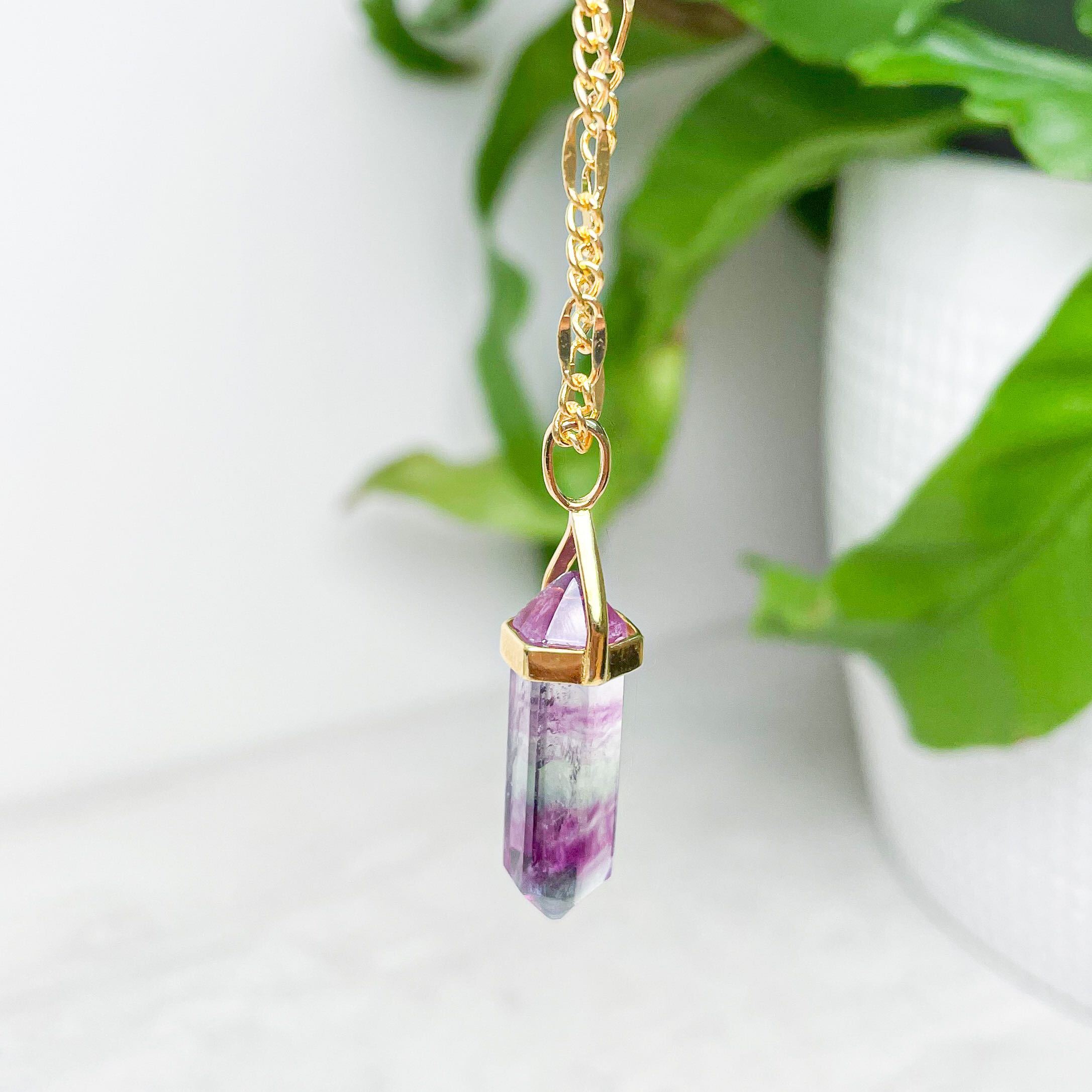 Fluorite Pendant Points with Chain 1"