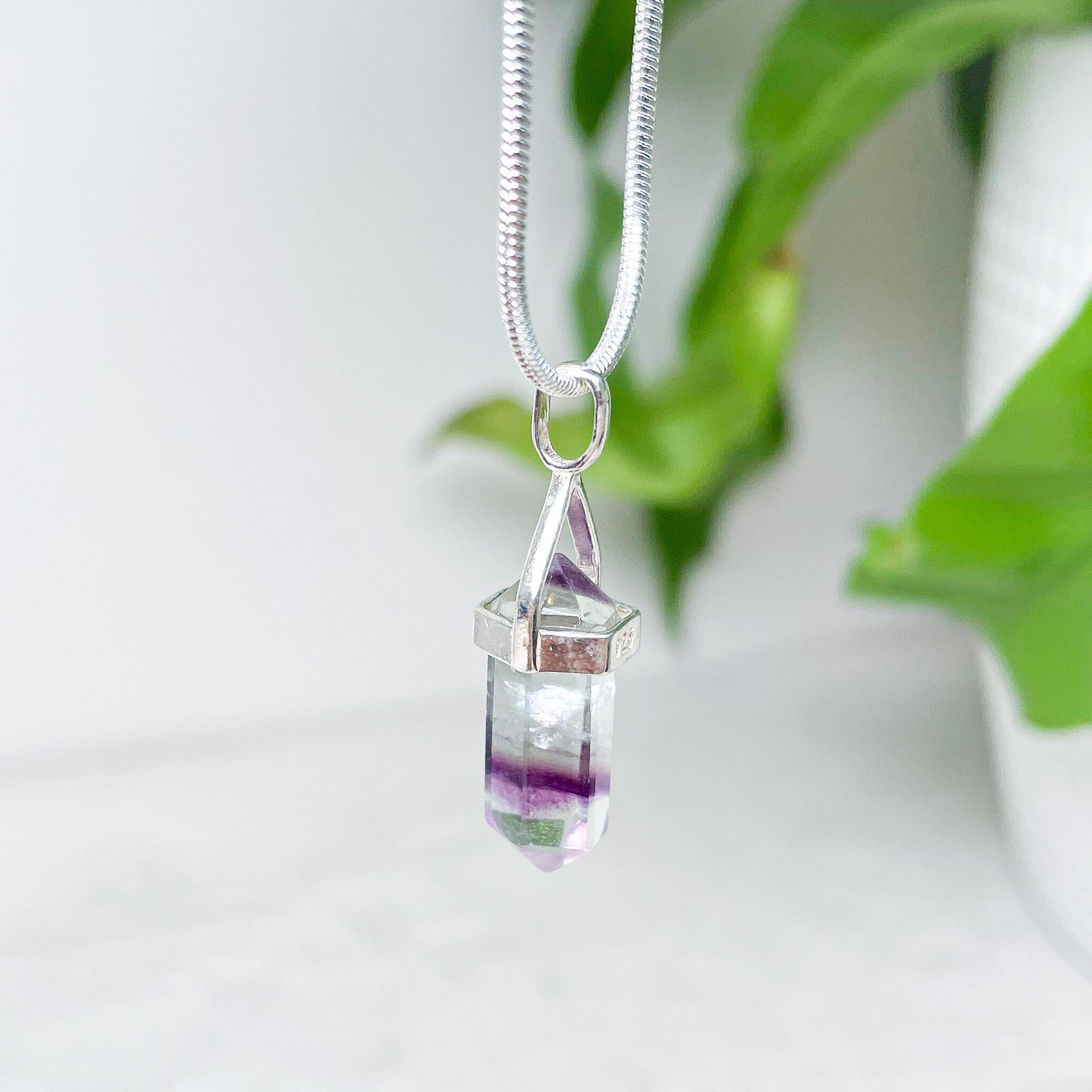 Fluorite Pendant Points with Chain 1"