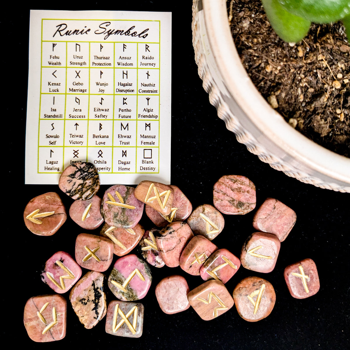 Crystal rune set in rhodonite, at Ordinary Magic in Savannah, GA.