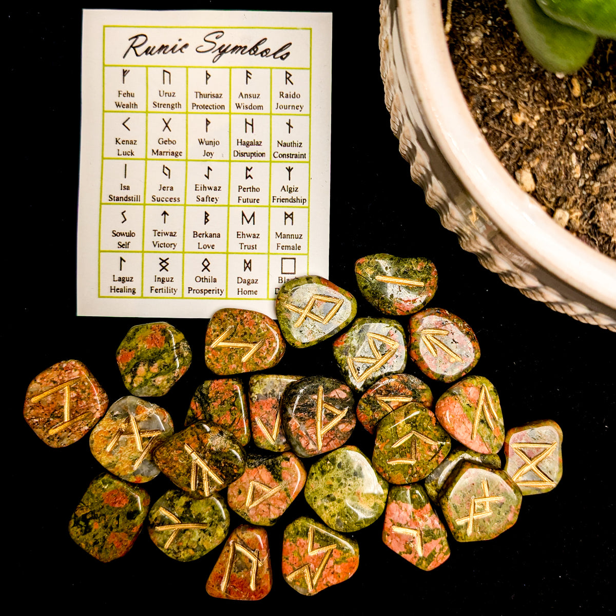 Crystal rune set in unakite, at Ordinary Magic in Savannah, GA.