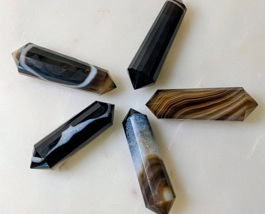 Onyx Black Zebra Double Terminated Facets 2"