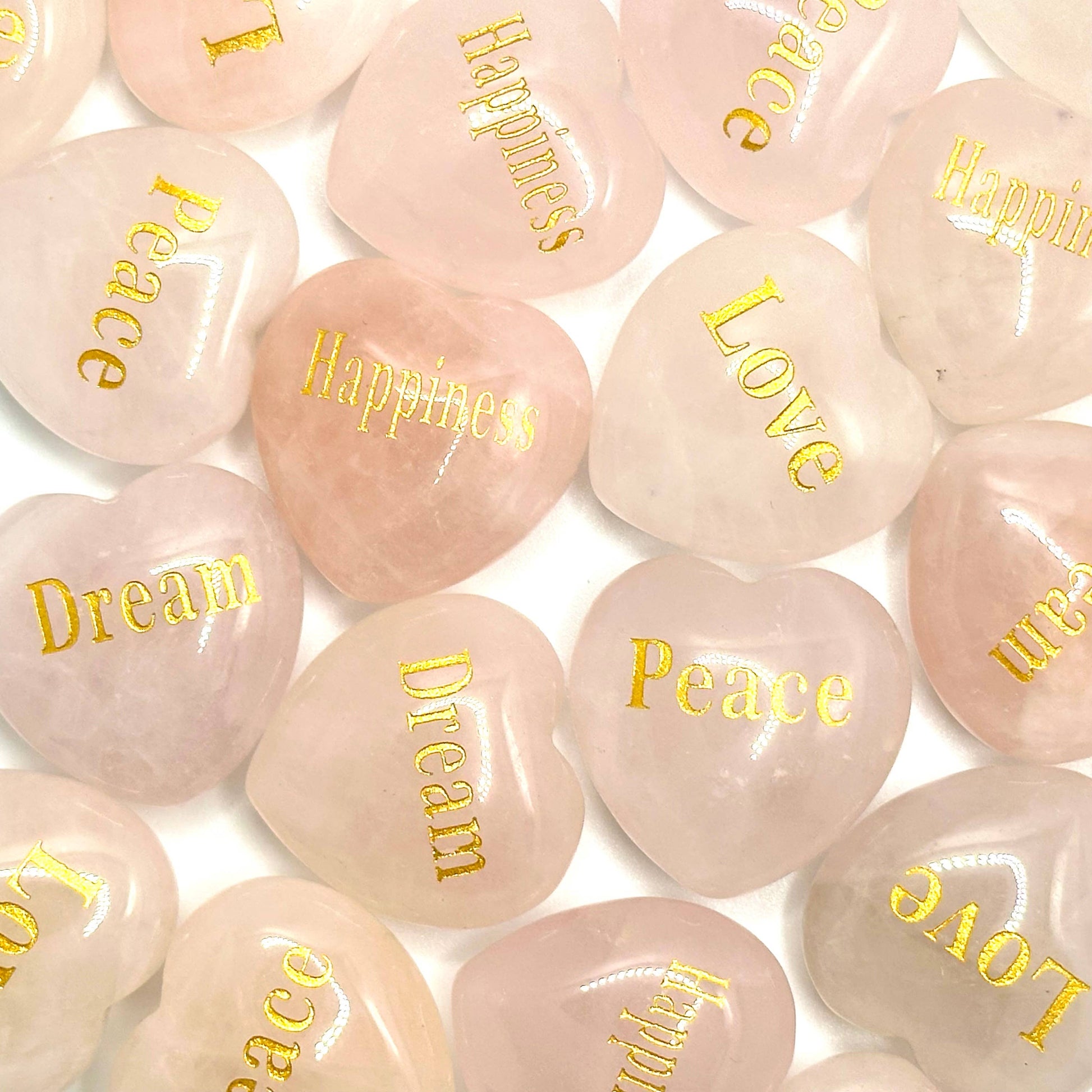 Rose Quartz hearts with messages at Ordinary Magic in Savannah, GA