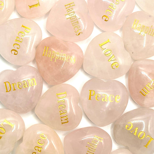Rose Quartz hearts with messages at Ordinary Magic in Savannah, GA