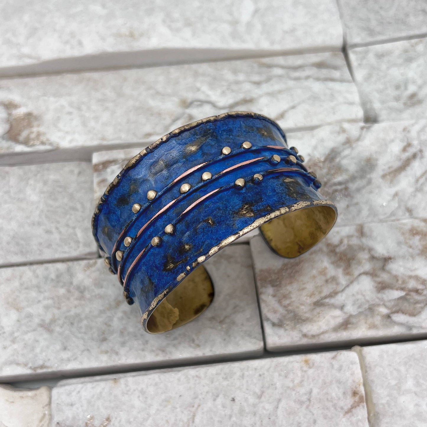 Dark Blue River- Brass Patina Cuff Bracelet