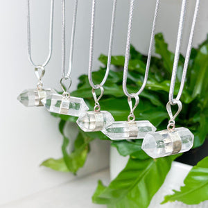 Double Terminated Clear Quartz Pendant with Chain